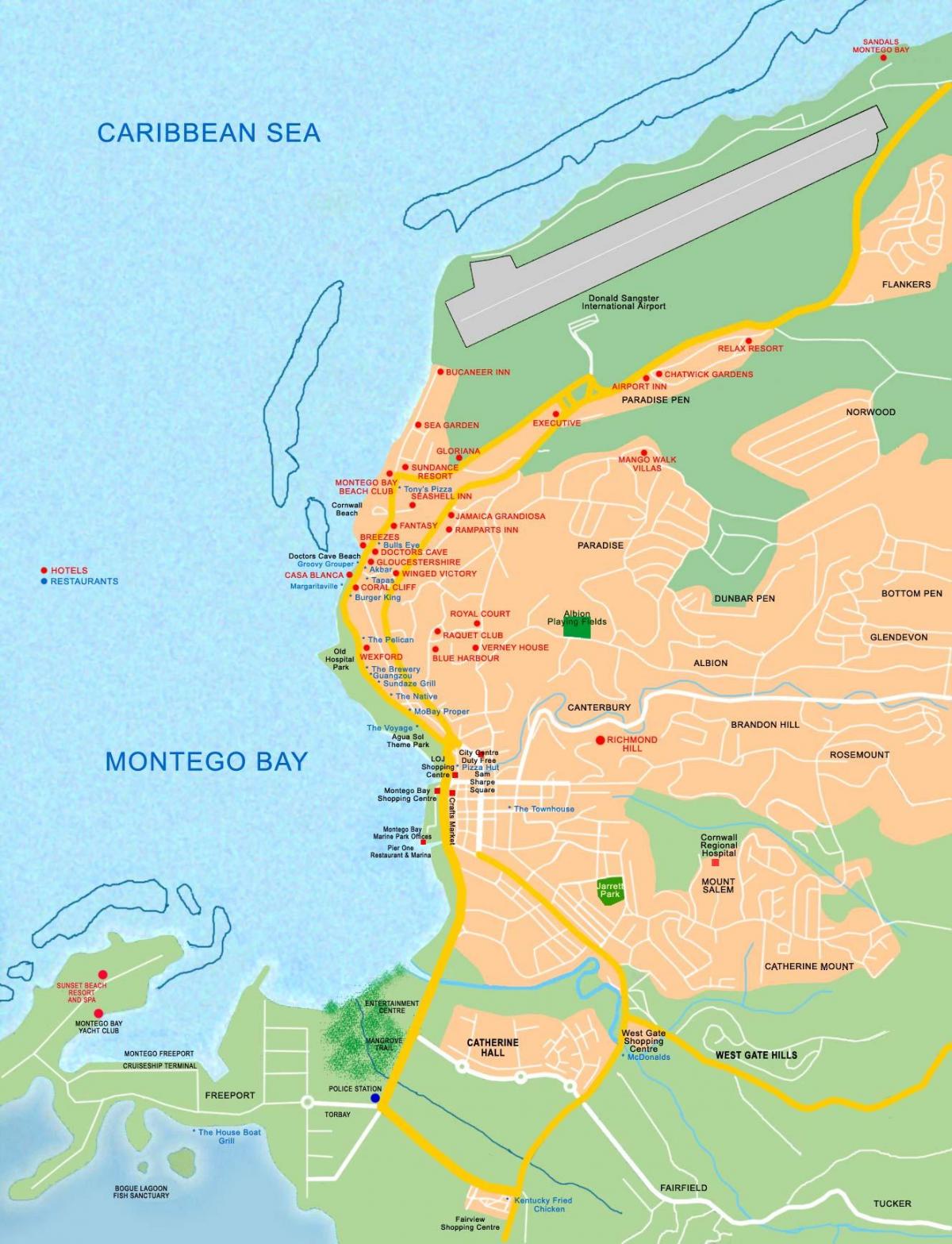 montego bay jamaica on map