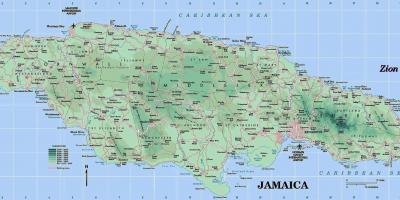 Physical map of jamaica showing mountains