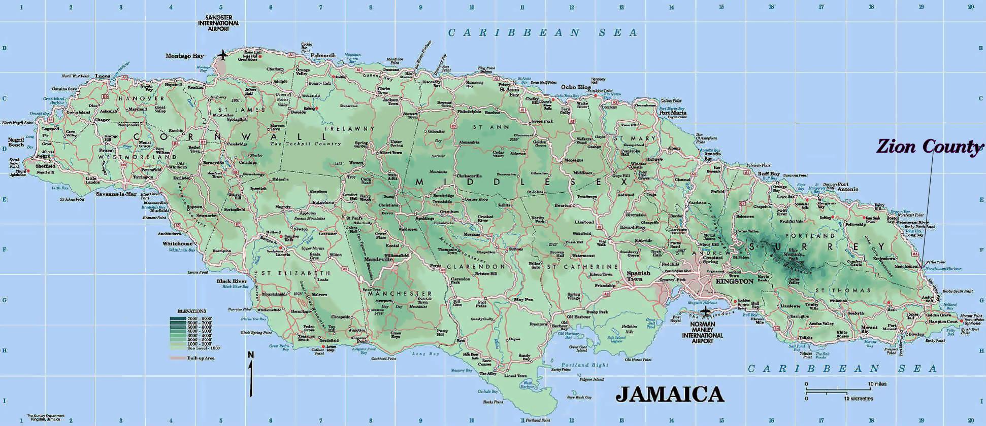 Physical map of jamaica - Physical map of jamaica showing mountains ...