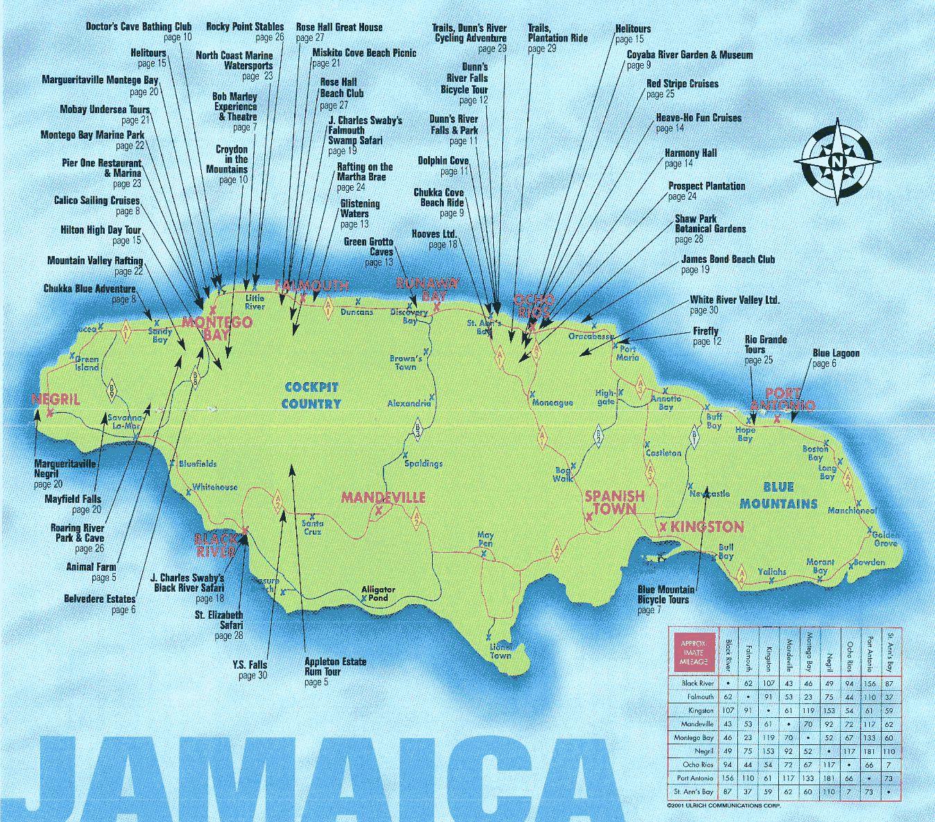 Jamaica tourist attractions map Map of jamaica showing tourist