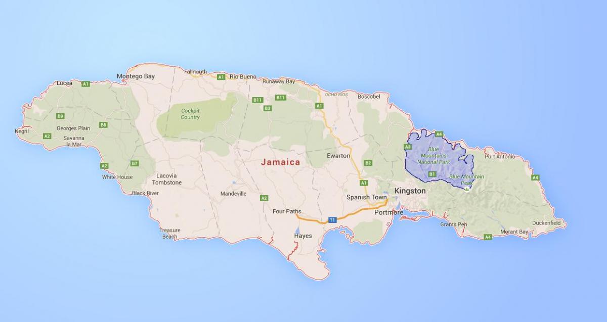 Map of blue mountains jamaica