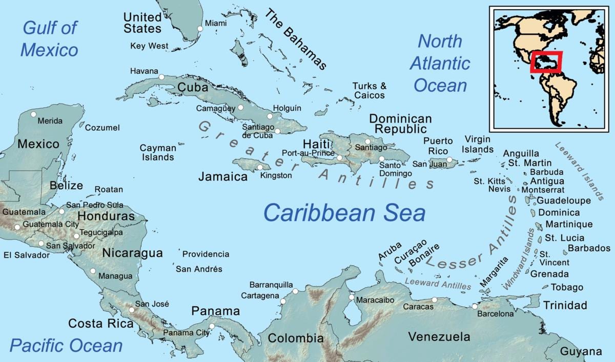 jamaica on map in caribbean