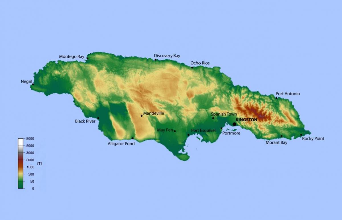 Map of jamaica elevation 