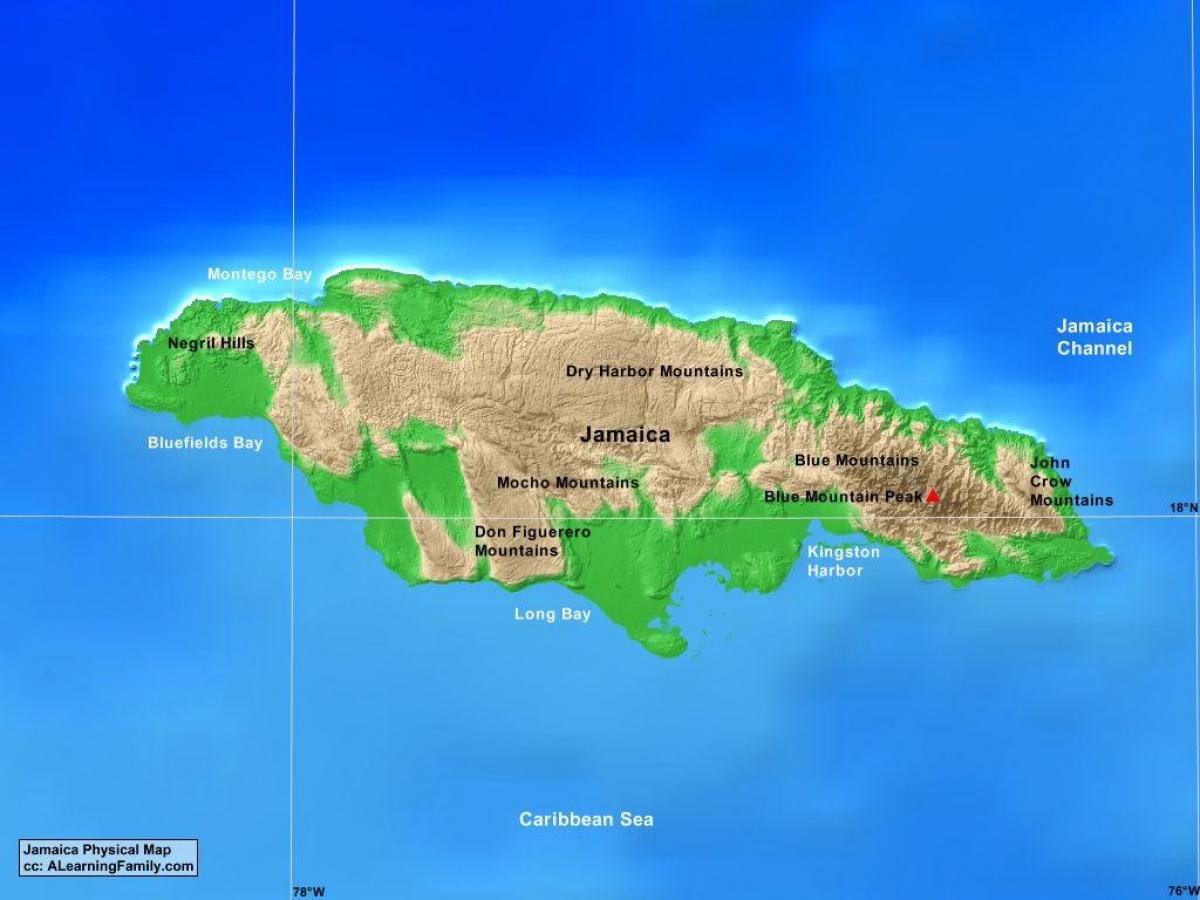 Jamaica mountains map - Map of jamaica mountains (Caribbean - Americas)