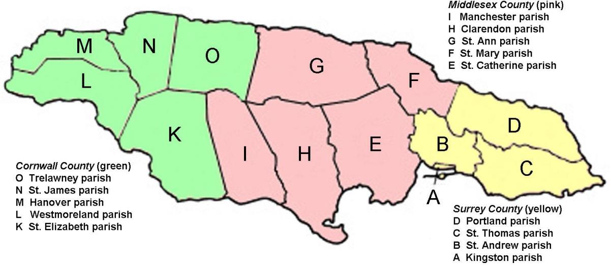 Map of jamaica counties