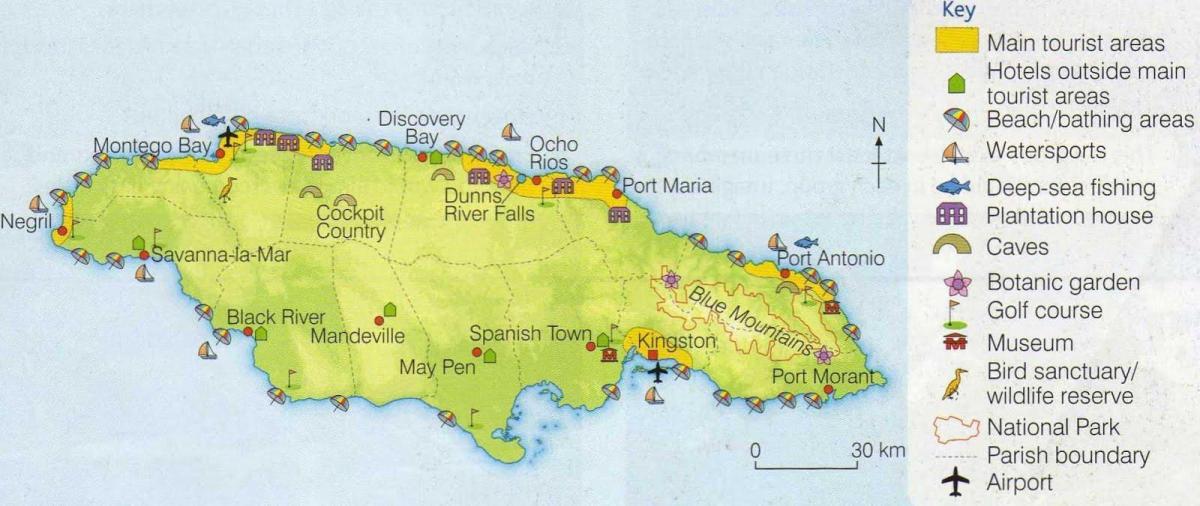 Map of jamaica showing resort areas - Map of jamaica showing resort areas (Caribbean - Americas)