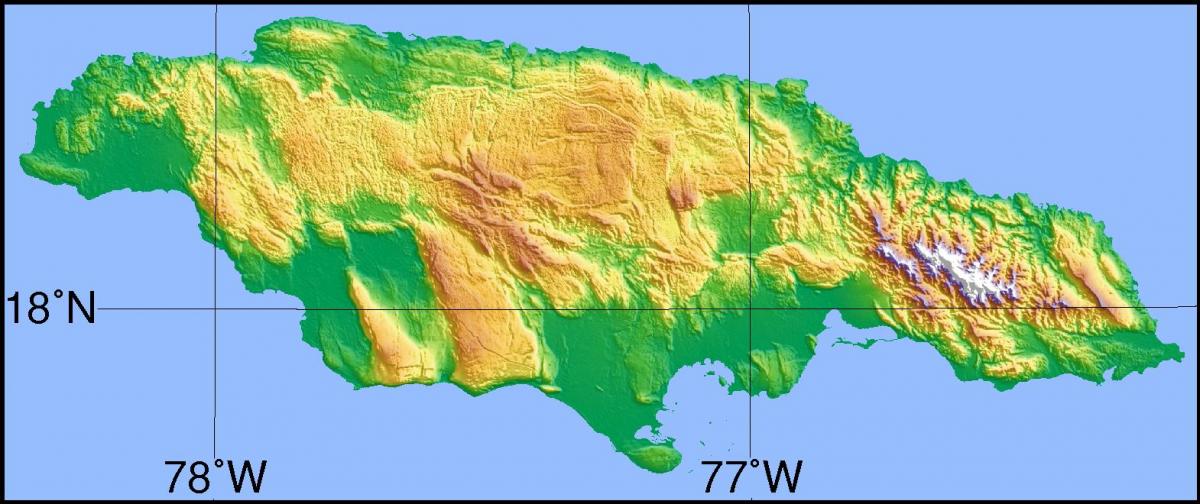 Map of topographic jamaica