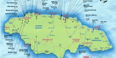 Map of jamaica showing tourist attractions