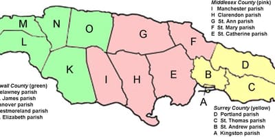 Map of jamaica counties