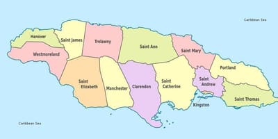 Map of jamaica west indies with parishes
